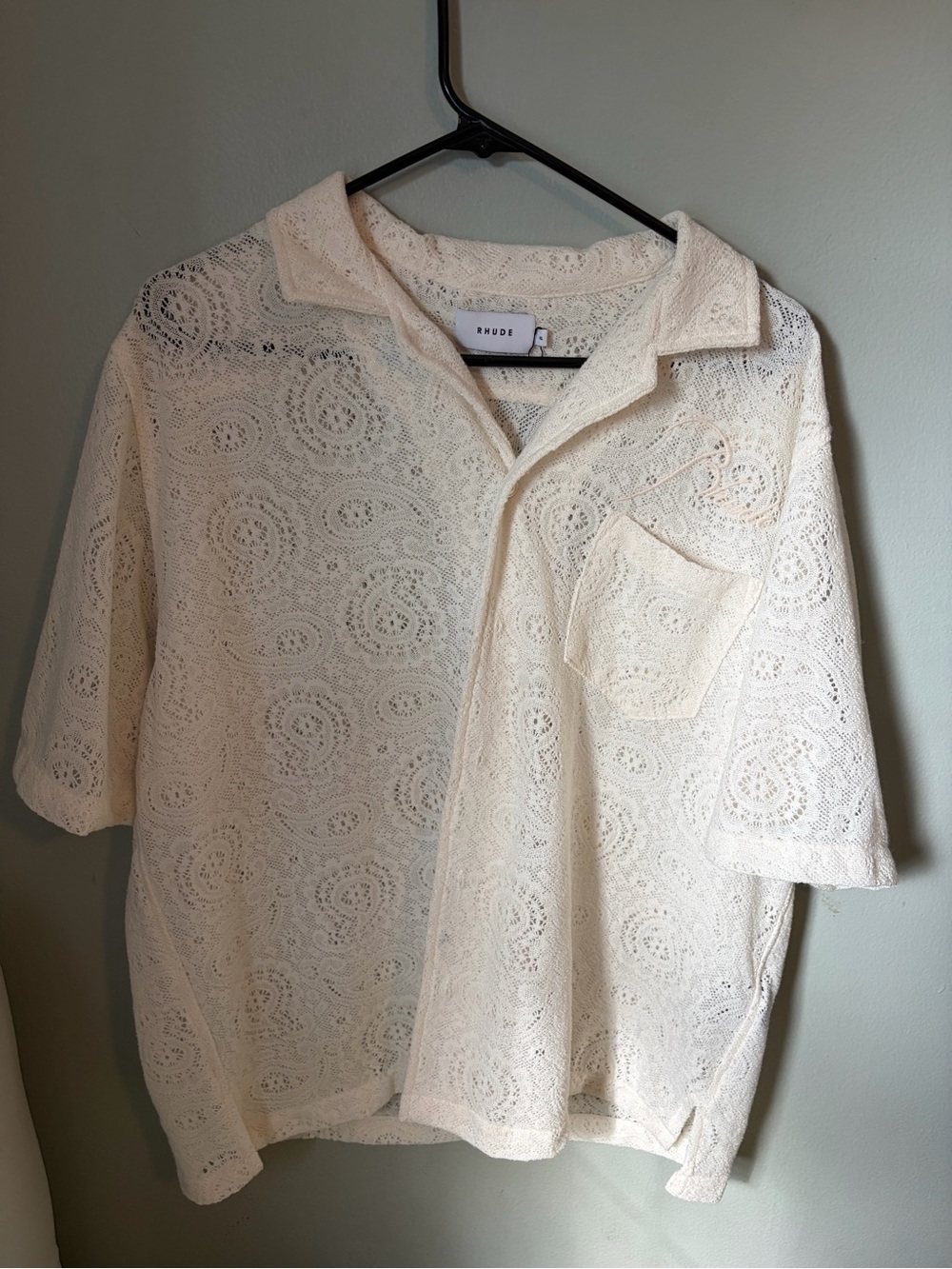 Rhude Cream Lace Short-Sleeve Button-Down Shirt